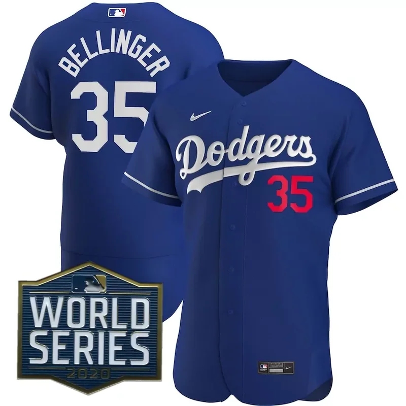 2020 World Series patch Cody Bellinger Los Angeles Dodgers Alternate 2020 Player Royal V2001 Baseball jersey