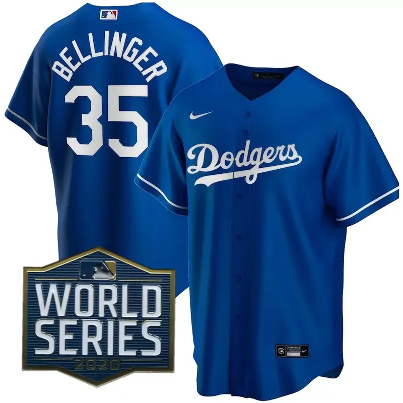 2020 World Series patch Cody Bellinger Los Angeles Dodgers Alternate 2020 Player Royal V2001 Baseball jersey - Image 2
