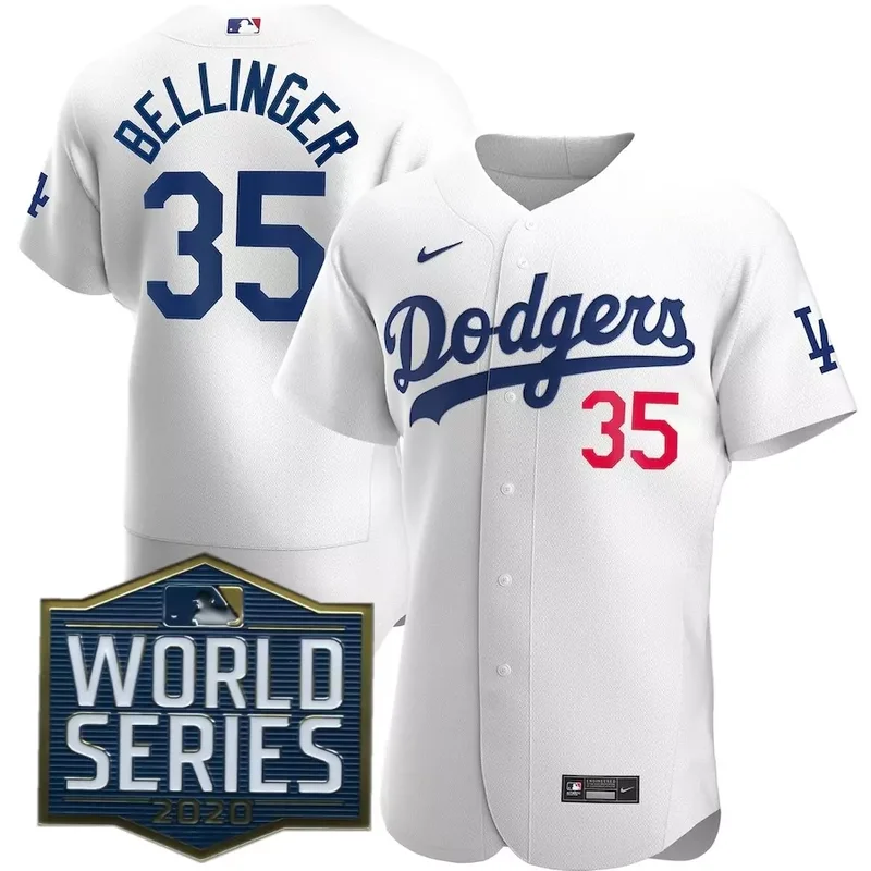 2020 World Series patch Cody Bellinger Los Angeles Dodgers Home 2020 Player White V2001 Baseball jersey