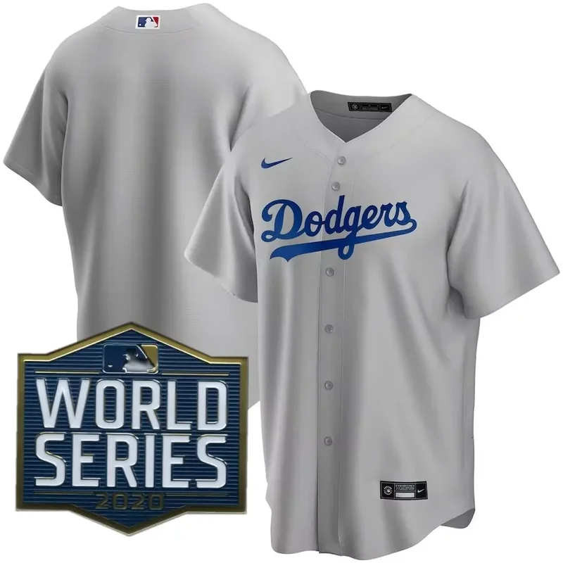 2020 World Series patch Los Angeles Dodgers Alternate 2020 Team Gray V2002 Baseball jersey