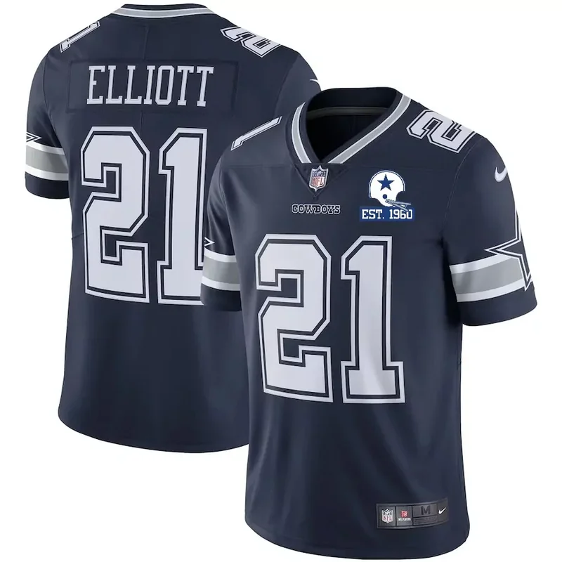 Dallas Cowboys 21 Ezekiel Elliott Blue Navy Patch Edition Men Football jersey