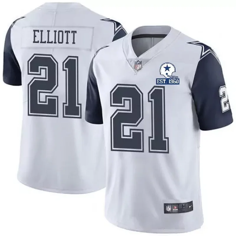 Dallas Cowboys 21 Ezekiel Elliott White Navy Arm Edition Football jersey