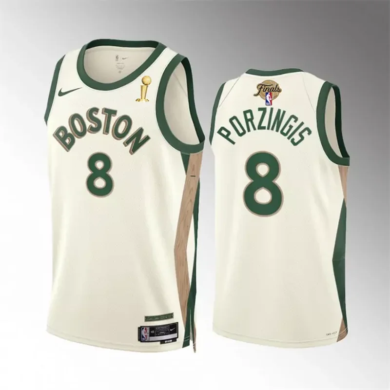 Boston Celtics #8 Kristaps Porzingis 2024 NBA Finals Champions Player Kelly Green Icon Edition Basketball jersey - Image 3