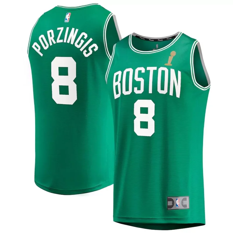 Boston Celtics #8 Kristaps Porzingis 2024 NBA Finals Champions Player Kelly Green Icon Edition Basketball jersey
