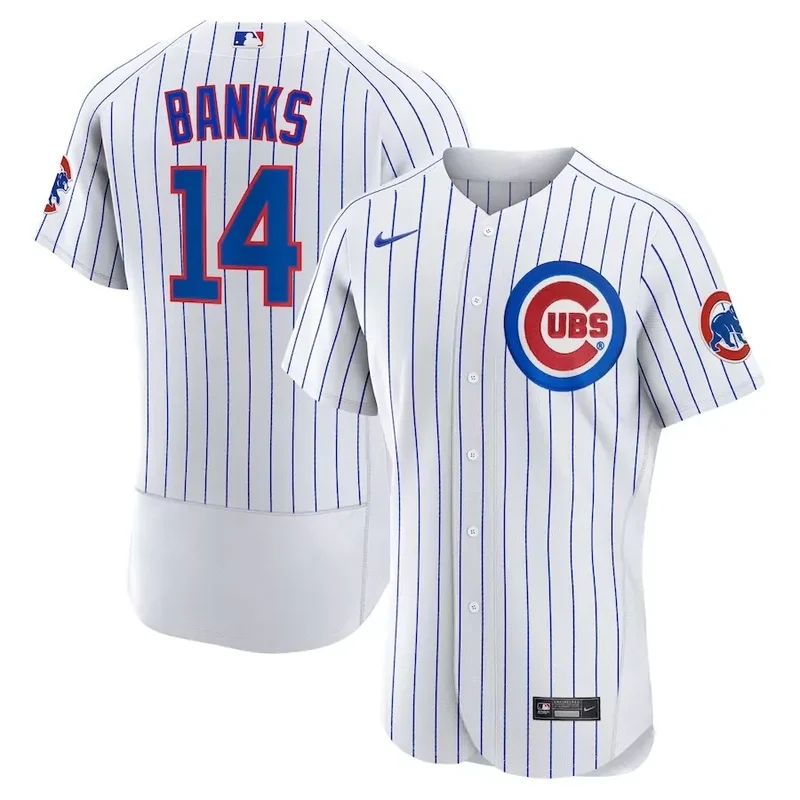Chicago Cubs #14 Ernie Banks Home Retired Player White Baseball jersey