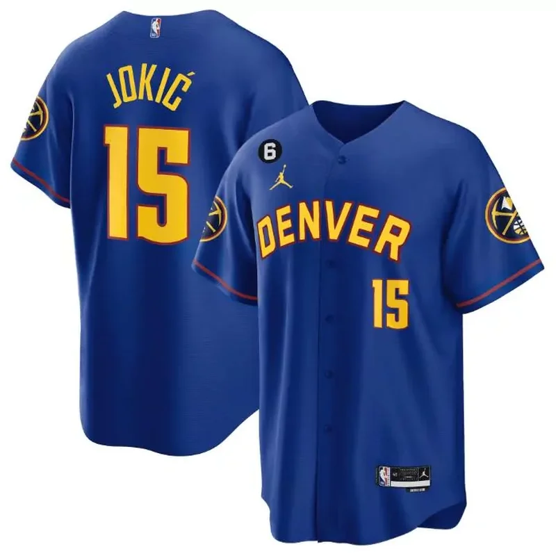 Denver Nuggets #15 Nikola Jokic Blue With No.6 Patch Stitched Basketball jersey