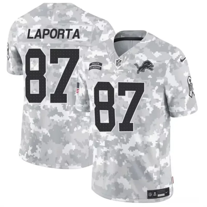 Detroit Lions #87 Sam LaPorta 2024 F.U.S.E Arctic Camo Salute To Service Limited Football jersey