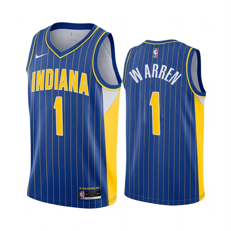 Indiana Pacers 1 T.J. Warren City Edition Stripes Blue Basketball jersey