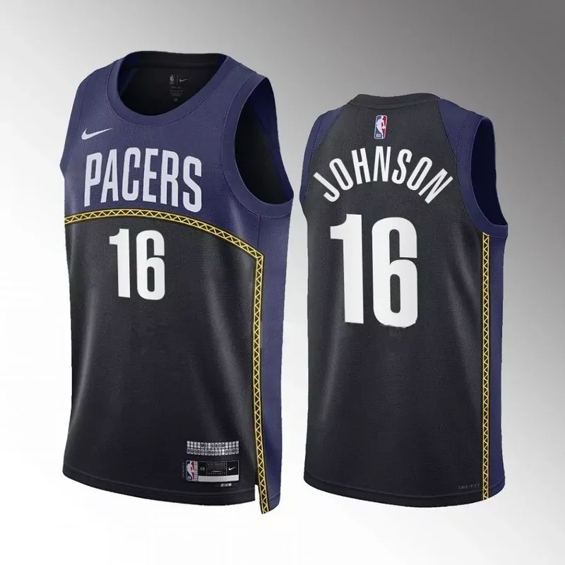 Indiana Pacers #16 james johnson black navy 2022 23 city edition swingman jersey Basketball jersey