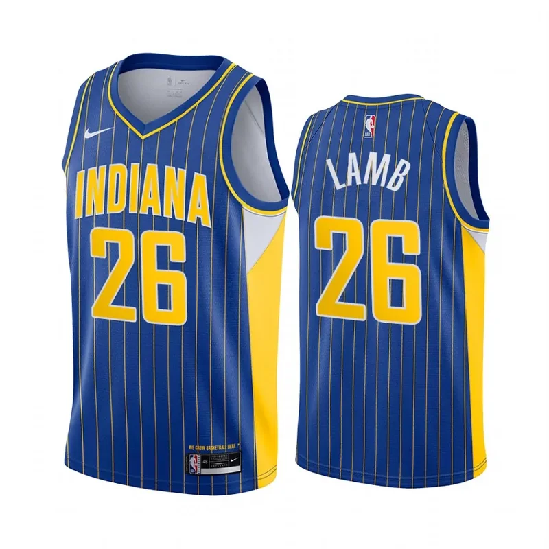 Indiana Pacers 26 Jeremy Lamb City Edition Stripes Blue Basketball jersey