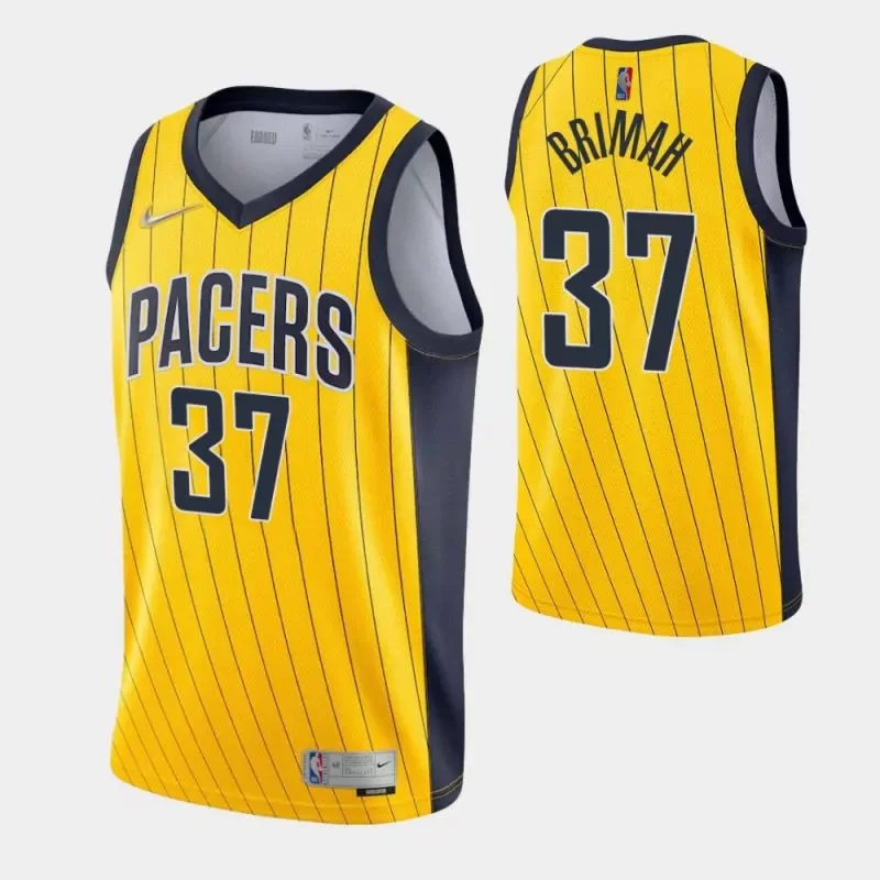 Indiana Pacers #37 amida brimah gold 2021 earned Basketball jersey