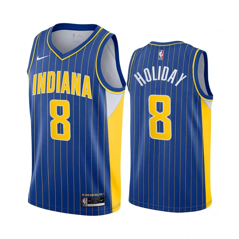 Indiana Pacers 8 Justin Holiday City Edition Stripes Blue Basketball jersey