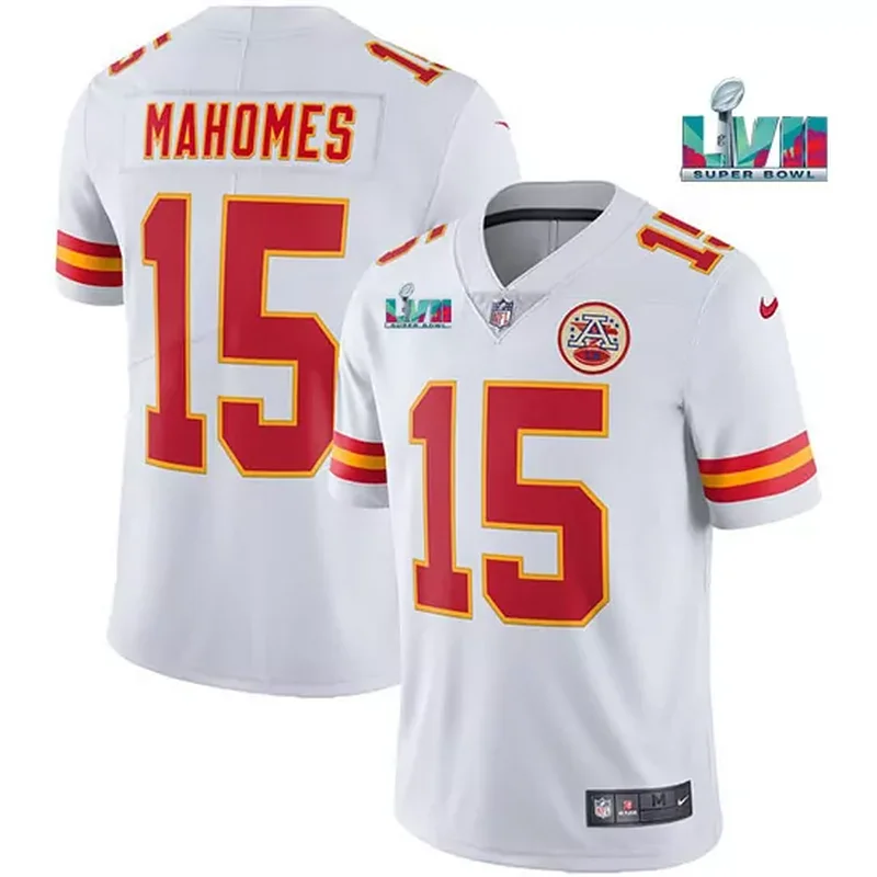 Kansas City Chiefs #15 Patrick Mahomes White Super Bowl LVII Patch Vapor Football jersey