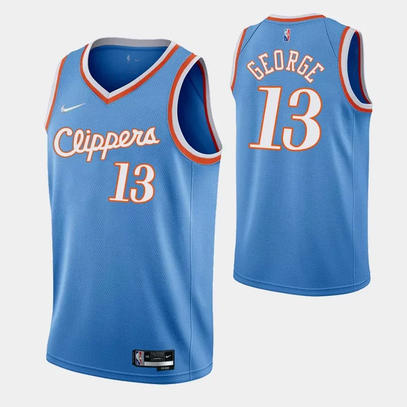 Los Angeles Clippers #13 Paul George 75th Anniversary 2021 22 City Blue Basketball jersey