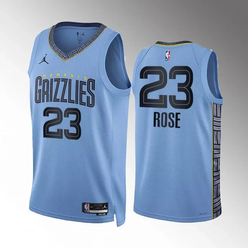 Memphis Grizzlies #23 Derrick Rose Blue Statement Edition With NO.6 Patch Stitched Basketball jersey