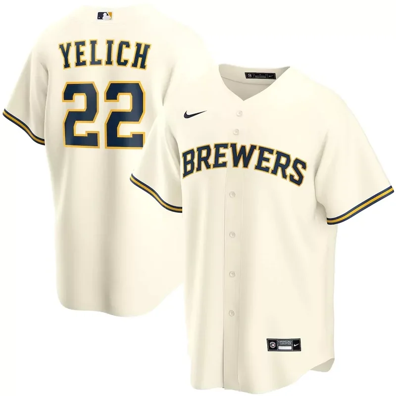 Mens Christian Yelich Cream Milwaukee Brewers Home 2020 Player Baseball jersey