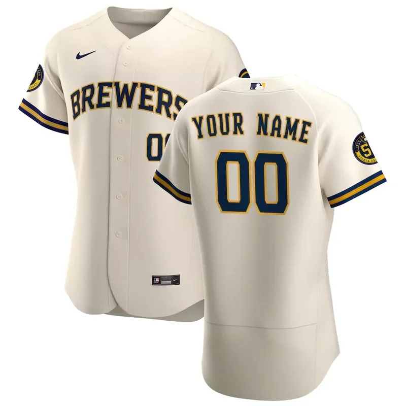 Mens Cream Milwaukee Brewers 2020 Home Custom Patch Baseball jersey