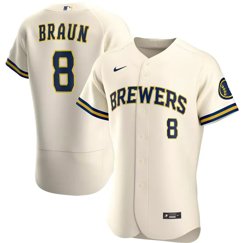 Milwaukee Brewers #12 Rhys Hoskins Home Men Player Cream Baseball jersey - Image 5