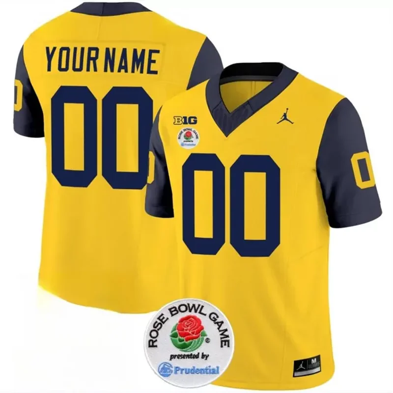 Michigan Wolverines Active Player Custom 2023 F.U.S.E. Yellow Rose Bowl Patch Football jersey - Image 4