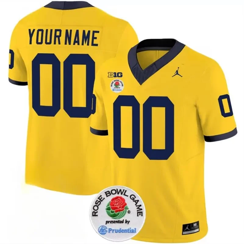 Michigan Wolverines Active Player Custom 2023 F.U.S.E. Yellow Rose Bowl Patch Football jersey