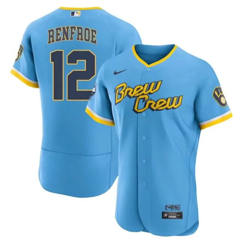 Milwaukee Brewers #12 Hunter Renfroe Brew Crew City Connect Powder Blue Cool Base Baseball jersey - Image 2