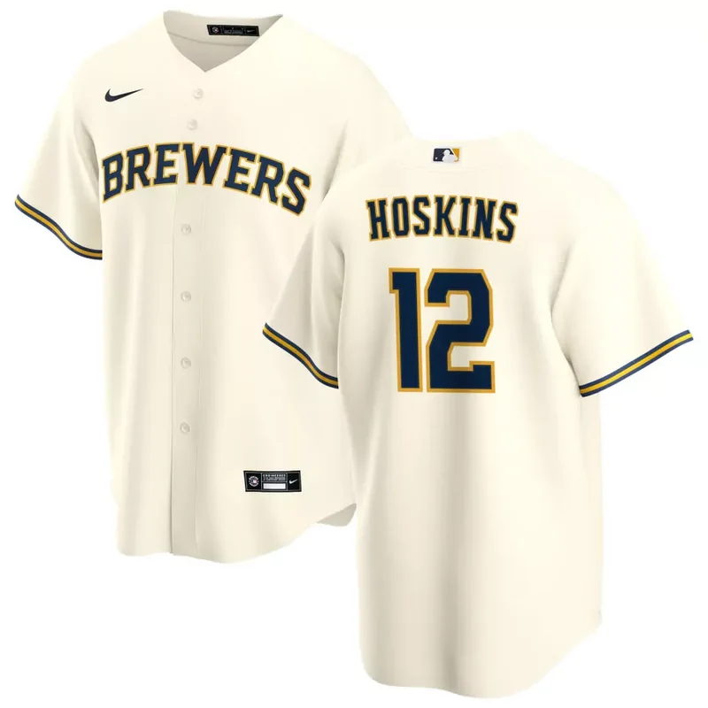 Milwaukee Brewers #12 Rhys Hoskins Baseball jersey - Image 2