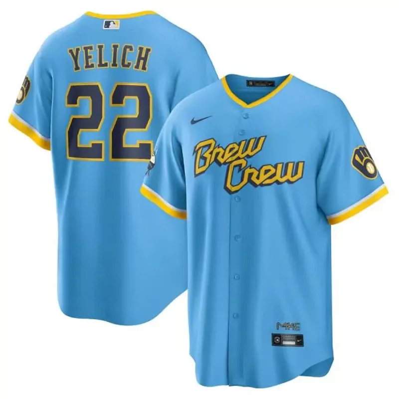 Mens Milwaukee Brewers Navy Alternate 2020 Team V2001 Baseball jersey - Image 2