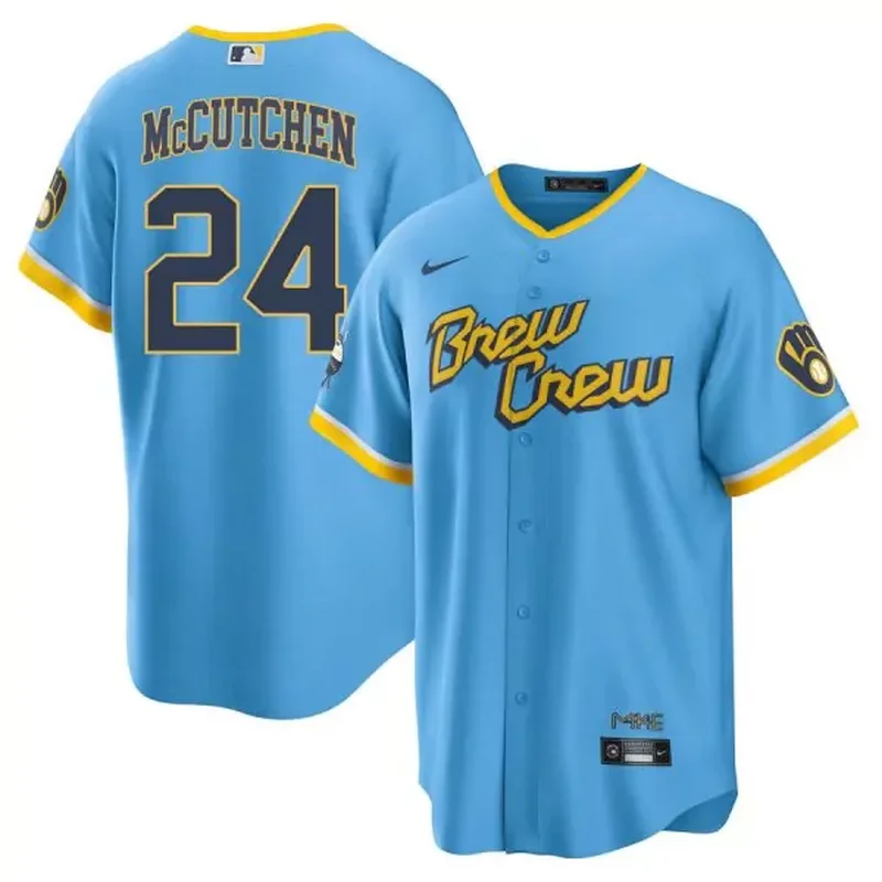 Mens Milwaukee Brewers Navy Alternate 2020 Team V2001 Baseball jersey - Image 4