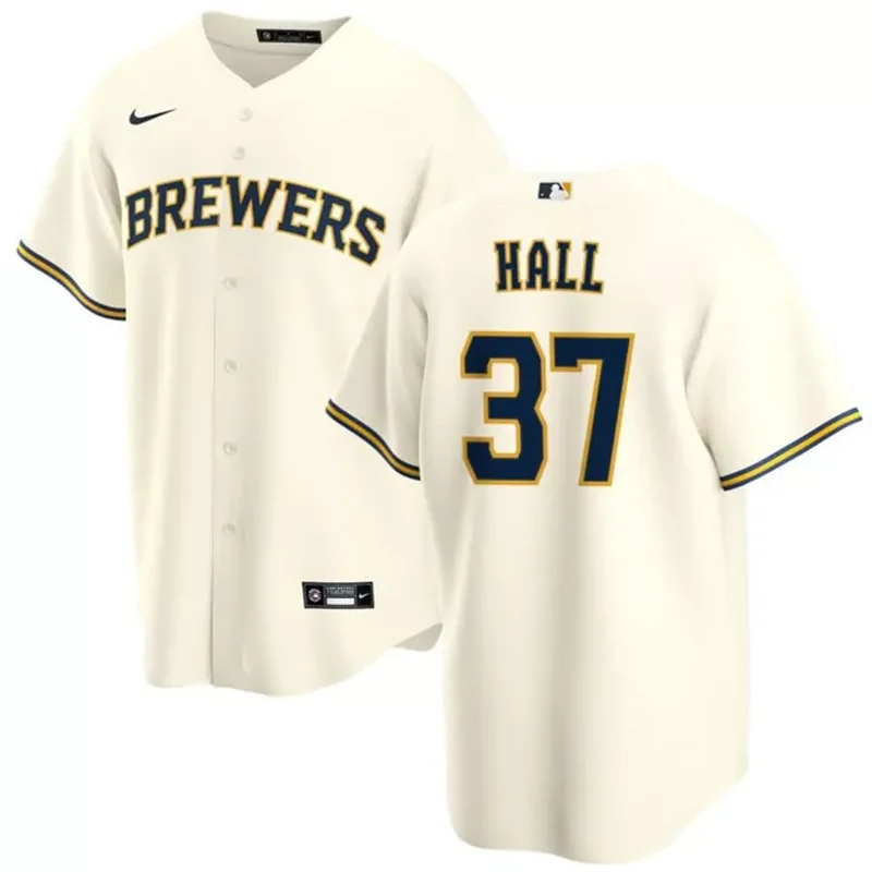 Milwaukee Brewers #37 D.L. Hall Cream Cool Base Stitched Baseball jersey