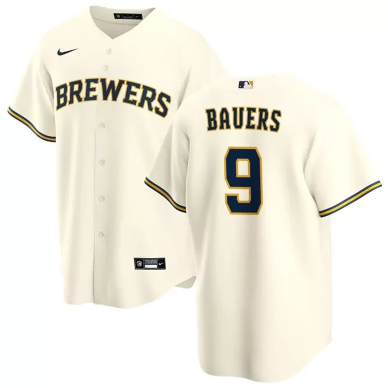 Milwaukee Brewers #9 Jake Bauers Cream Cool Base Stitched Baseball jersey