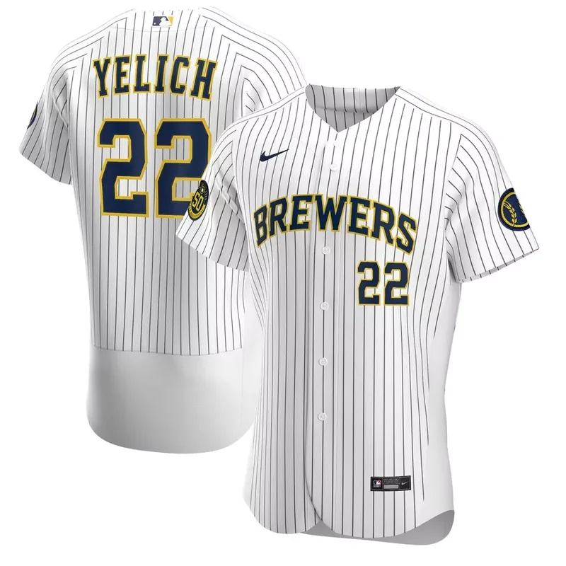 Mens Cream Milwaukee Brewers 2020 Home Custom Patch Baseball jersey - Image 2