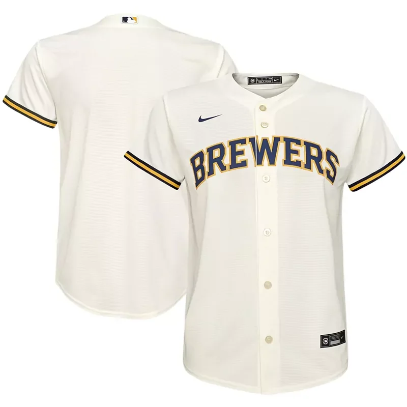 Mens Cream Milwaukee Brewers 2020 Home Custom Patch Baseball jersey - Image 3