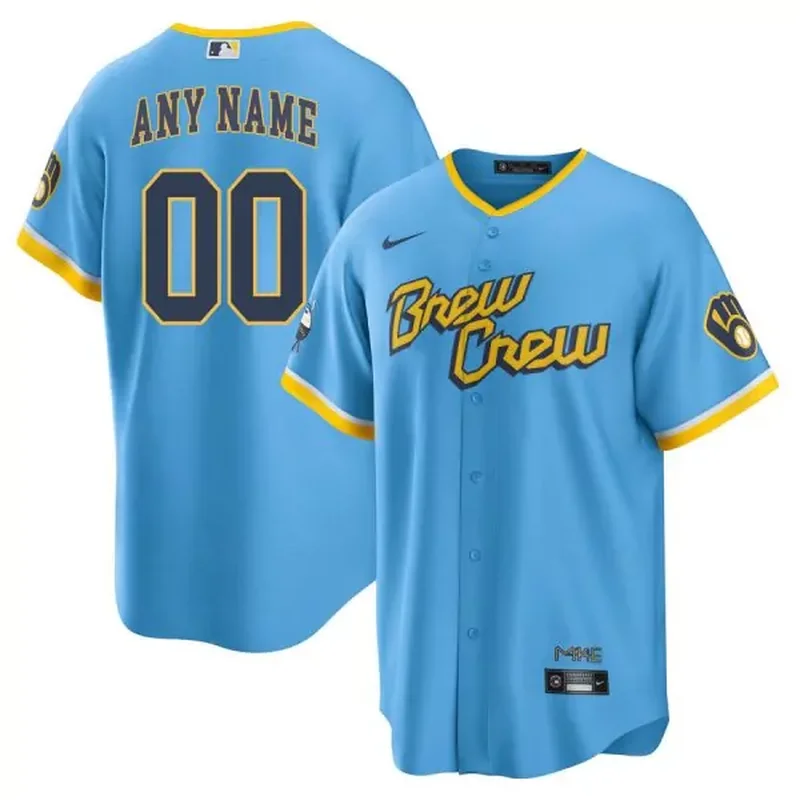milwaukee brewers #20 mike brosseau powder blue 2022 city connect flex base Baseball jersey - Image 5