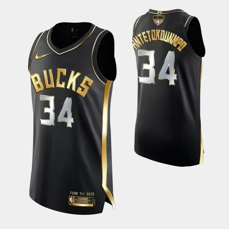 Milwaukee Bucks #34 Giannis Antetokounmpo Black Golden Edition 2020 21 Limited Basketball jersey