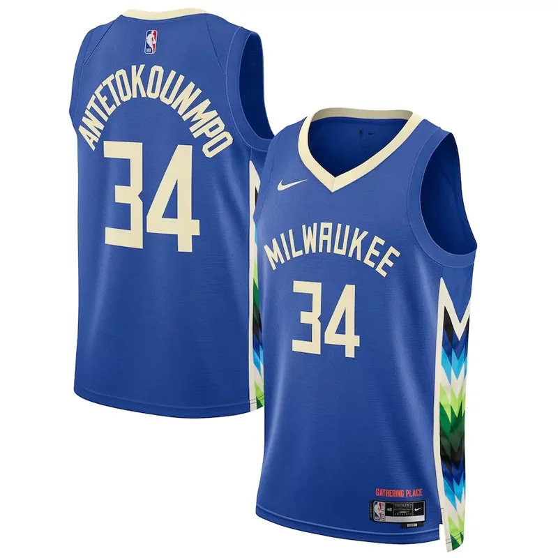 Milwaukee Bucks #34 Giannis Antetokounmpo Unisex 202223 City Edition Royal Basketball jersey