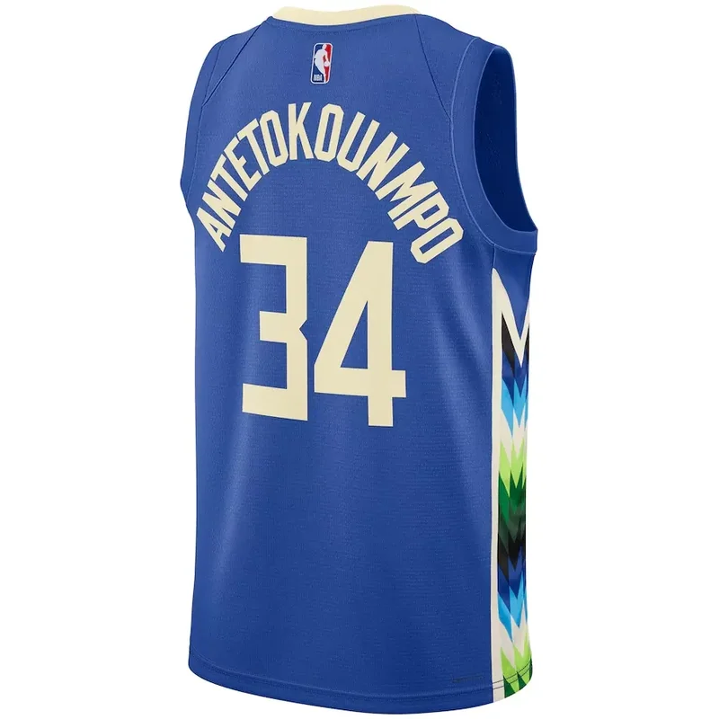 Milwaukee Bucks #34 Giannis Antetokounmpo Unisex 202223 City Edition Royal Basketball jersey - Image 2