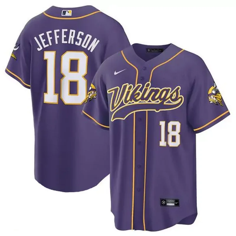Minnesota Vikings #18 Justin Jefferson Purple Cool Base Stitched Baseball Baseball jersey