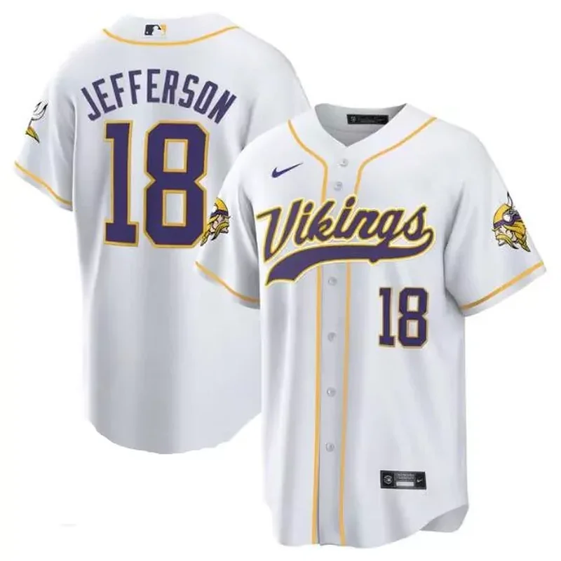 Minnesota Vikings #18 Justin Jefferson White Cool Base Stitched Baseball Baseball jersey