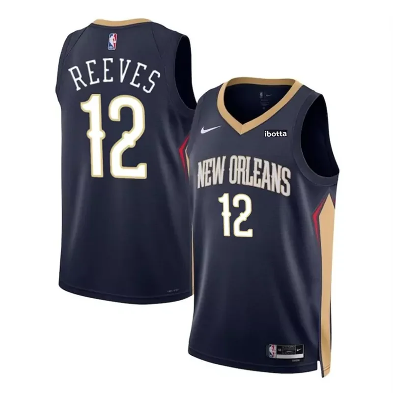 New Orleans Pelicans #12 Antonio Reeves Navy 2024 Draft Icon Edition Stitched Basketball Basketball jersey
