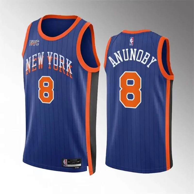 New York Knicks #8 OG Anunoby Blue 2023 24 City Edition Stitched Basketball Basketball jersey