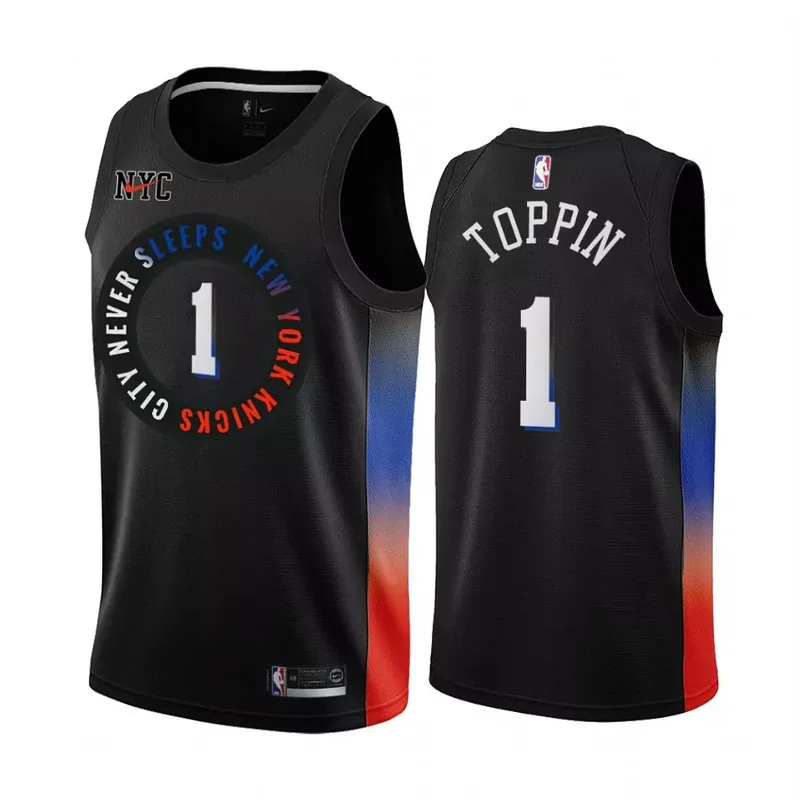 New York New York Knicks #1 Obi Toppin 2022 23 City Edition Black Basketball jersey - Image 5