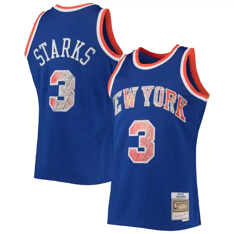New York New York Knicks #3 John Starks 1991 92 Hardwood Classics 75th Anniversary Diamond Blue Basketball jersey