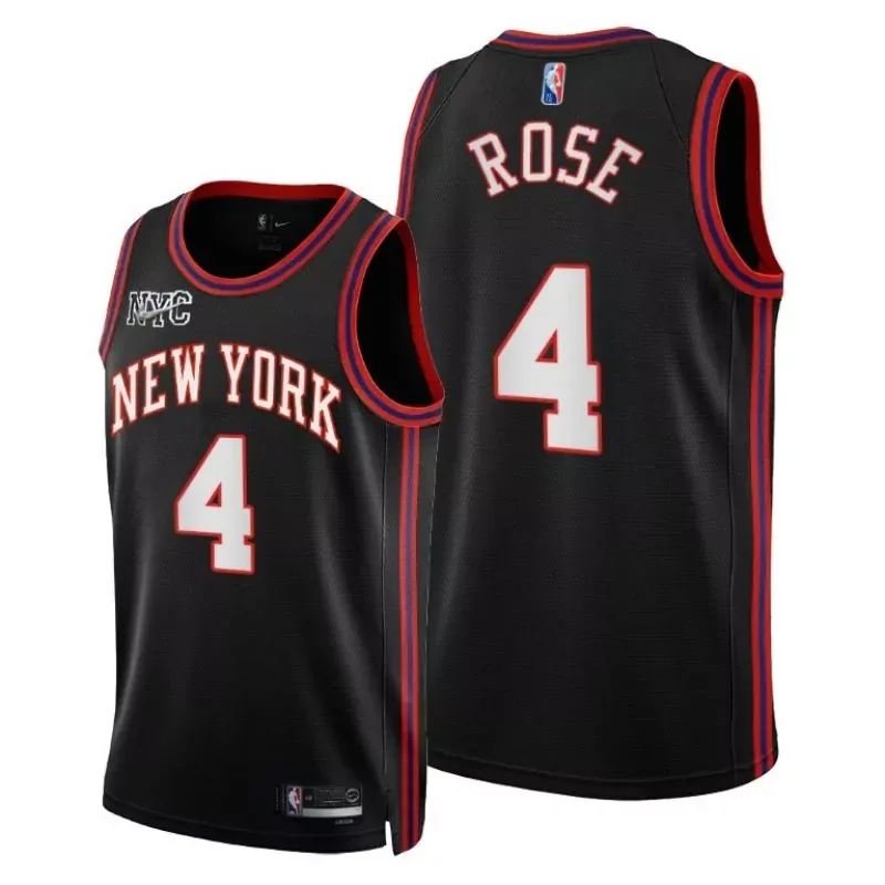 New York New York Knicks #4 Derrick Rose 21 22 Seasons New City Edition 75th Anniversary Black Basketball jersey