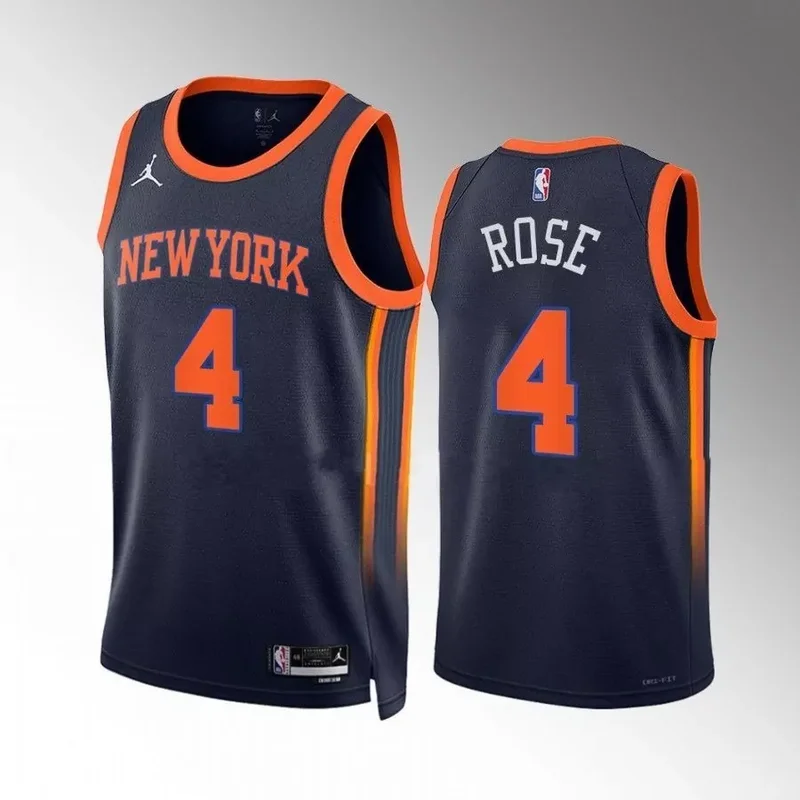 New York New York Knicks #4 derrick rose navy statement edition 2022 23 jersey Basketball jersey