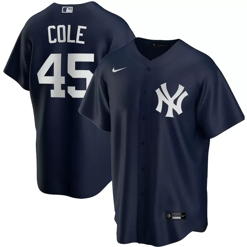 New York Yankees #45 Gerrit Cole Alternate 2020 Player Name Navy Baseball jersey