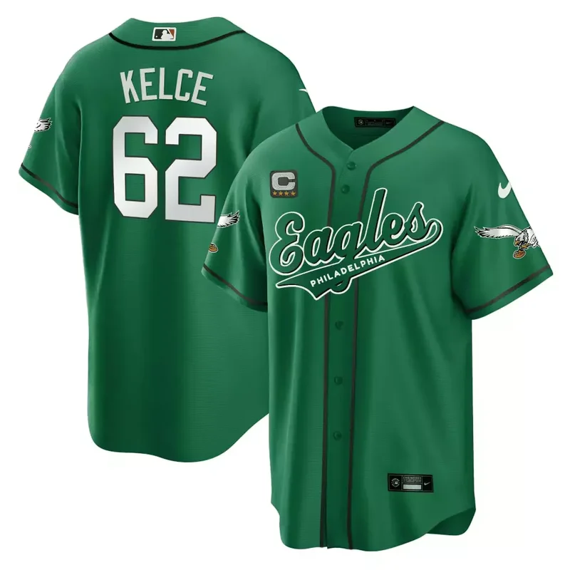 A J Brown Kelly Gold Trim EAGLES KELLY GREEN BASEBALL JERSEY ALL STITCHED - Image 3