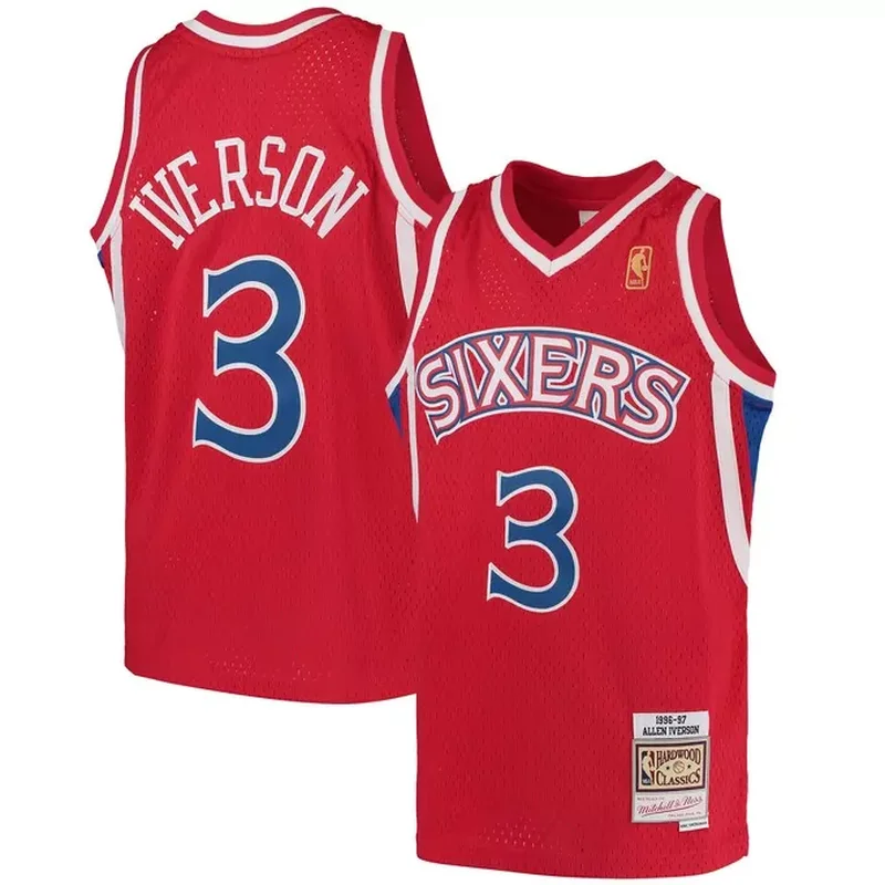 Allen Iverson Philadelphia 76ers Classics 2000/01 Split Jersey Black/Red - Image 4