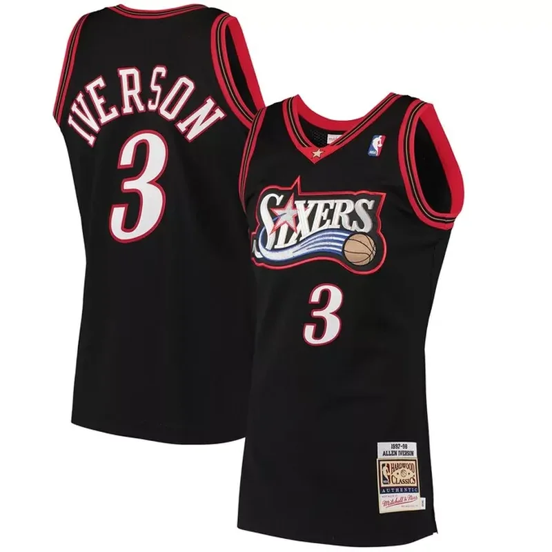 Allen Iverson Philadelphia 76ers Classics Throwback Jersey Black - Image 3