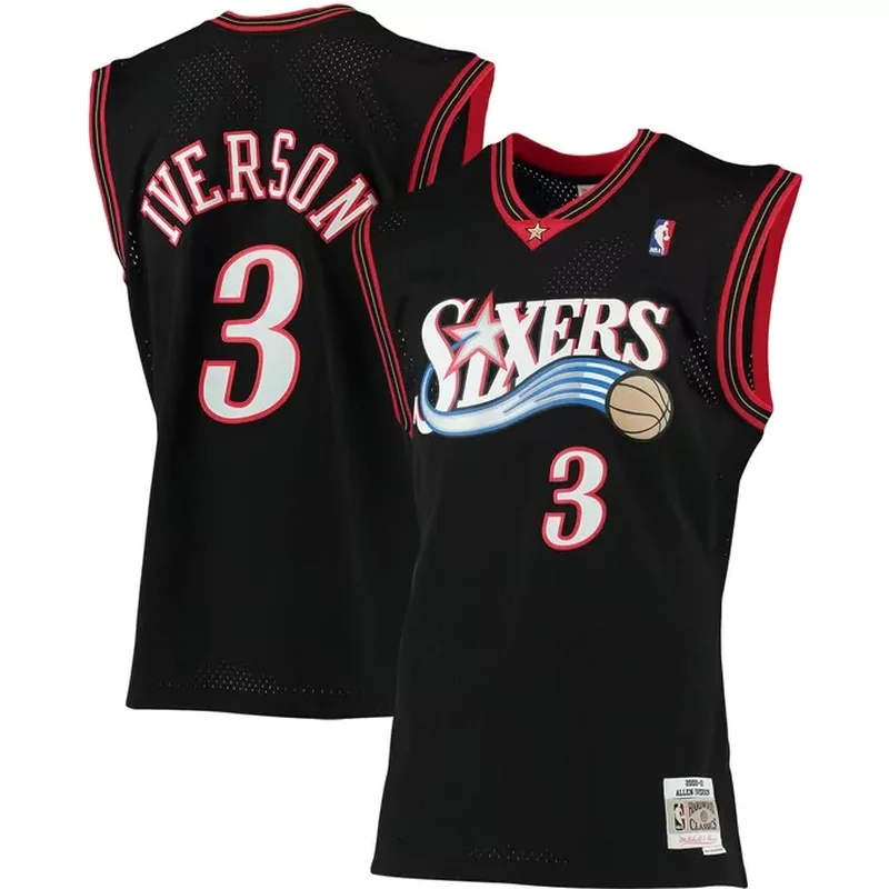 Allen Iverson Philadelphia 76ers Classics 2000/01 Split Jersey Black/Red - Image 3