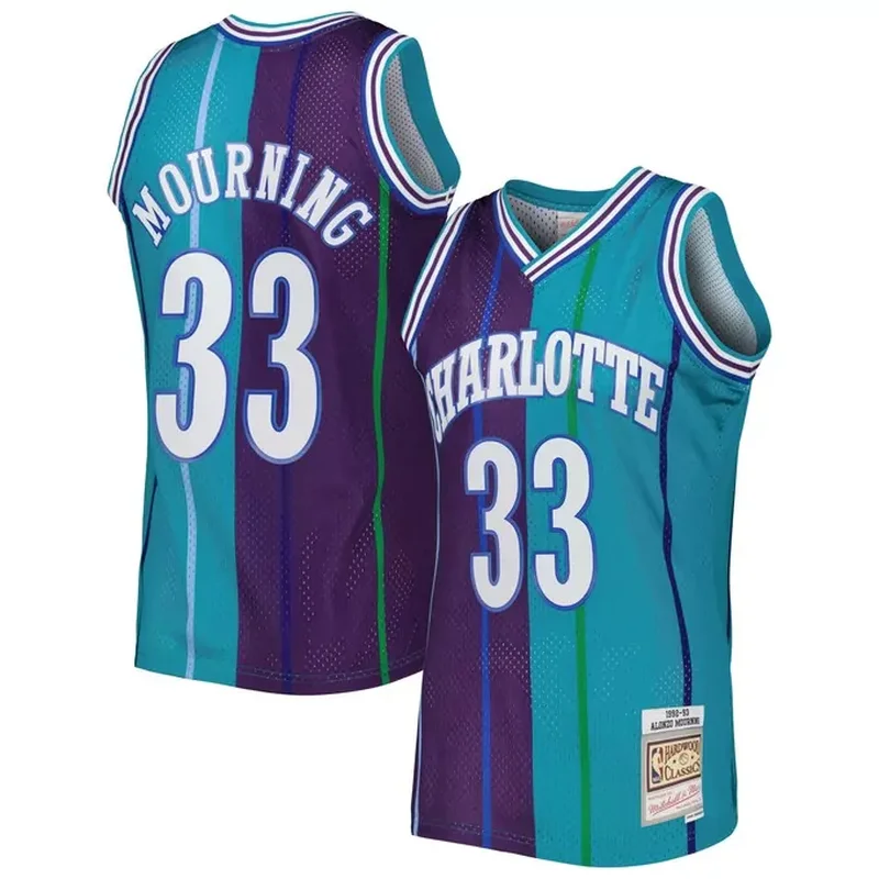 Alonzo Mourning Charlotte Hornets Classics 1992/93 Split Jersey Teal/Purple